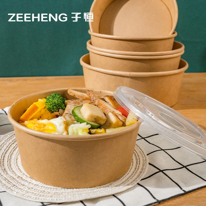 Disposable food grade ZEEHENG kraft paper salad bowl noodle cup with lid