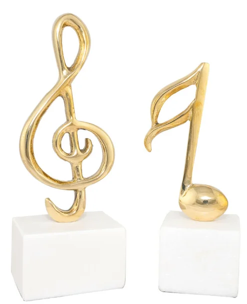 Unique Design Music Note Symbol Table Sculpture Handmade Solid Brass on White Marble Base Perfect For Home Table top Decor