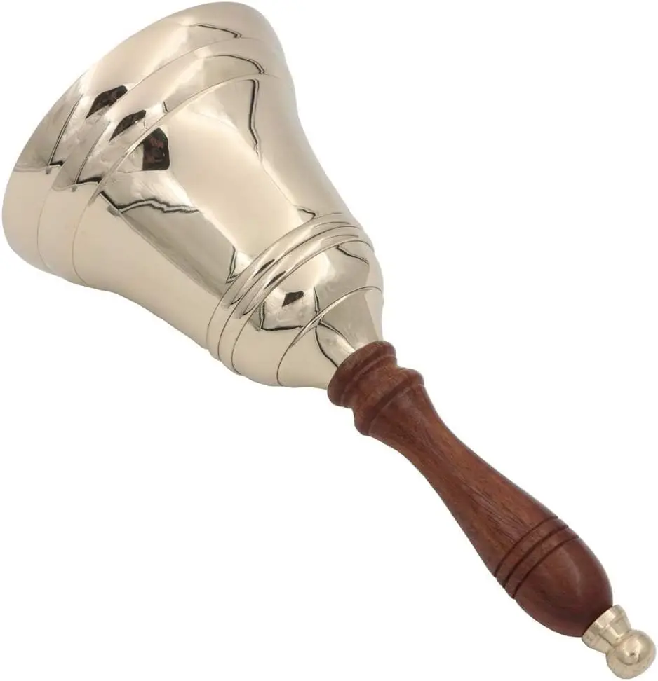Solid Brass Bell Quality Wooden Handle Bell Perfect for Dinner Indoor Outdoor School, Bar Reception Last Order & Church