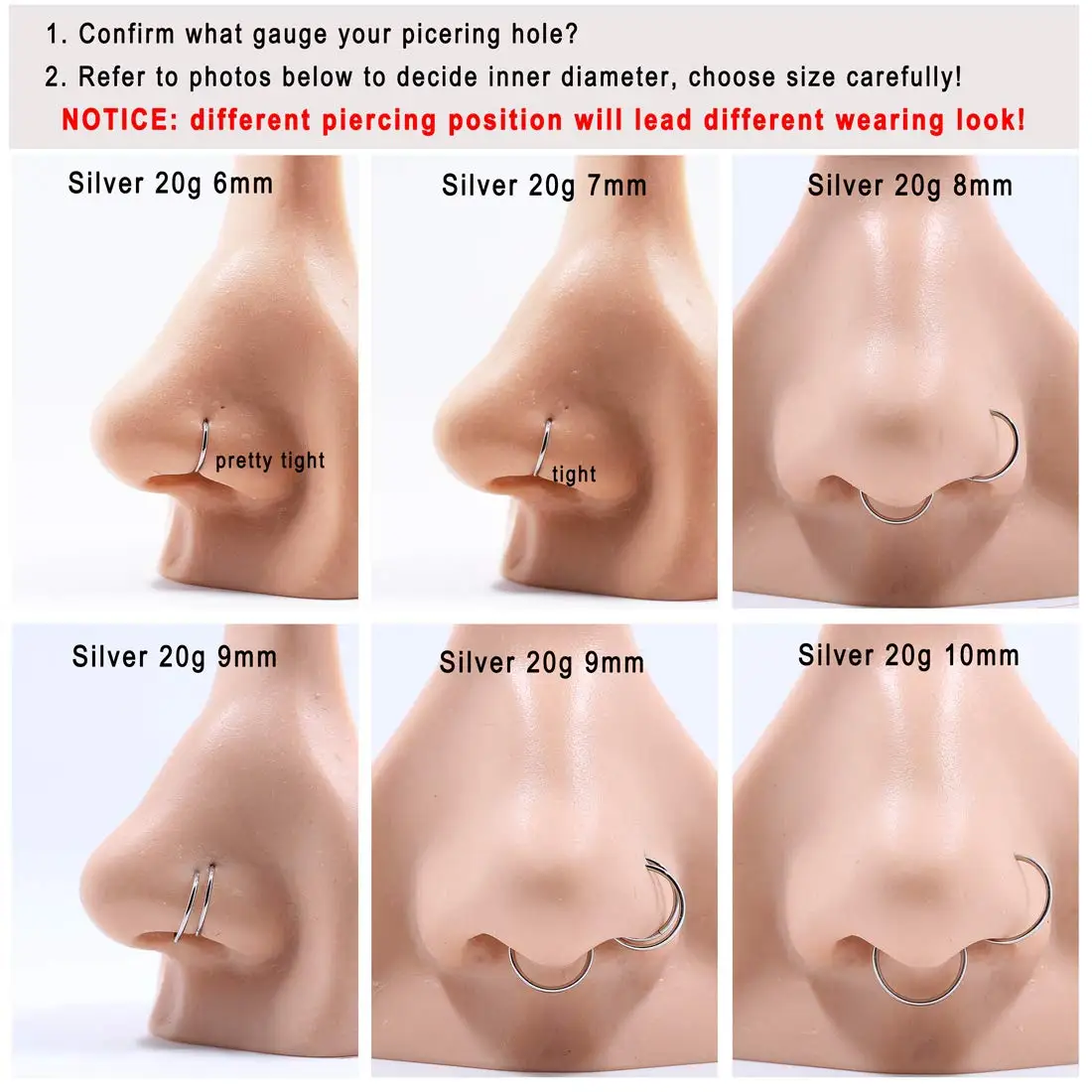 Grade 23 Titanium Body Piercing jewelry Nose Ear Lip Septum Rings Hinged Segment 20G-10G 5mm-16mm Silver Gold Plated Black 12g