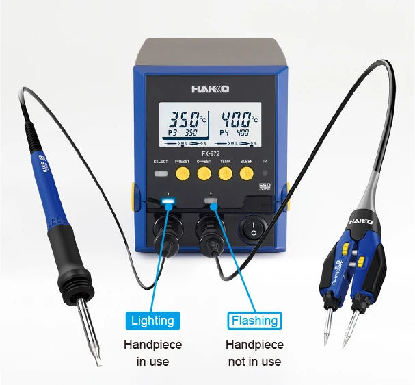 Hakko Digital 200W Dual Port Soldering Station FX972 ORIGINAL FX-972 Heavy Duty Solder Station Lead Free ESD Safe T39 Tip