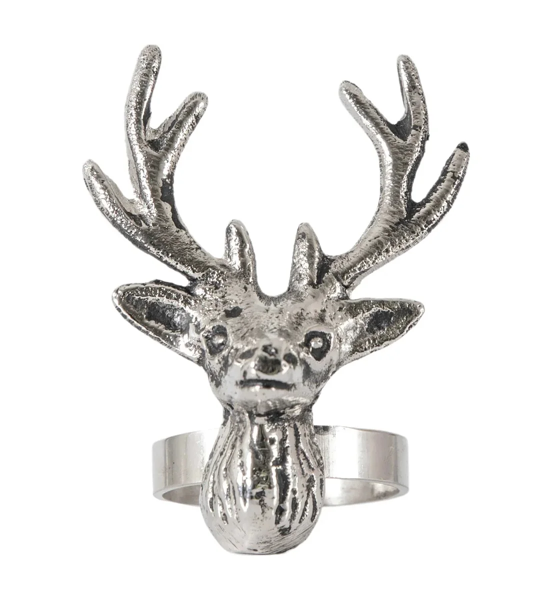A One Quality Silver Colored Deer Head Shaped Napkin Ring With Aluminum Casted Napkin Ring Holder