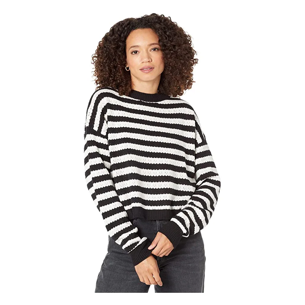 Wholesale Women Pullover Style Ribbed Cuff Winter Sweaters Women Allover Stripped Pattern Long Sleeves Relaxed Fit Wool Sweaters