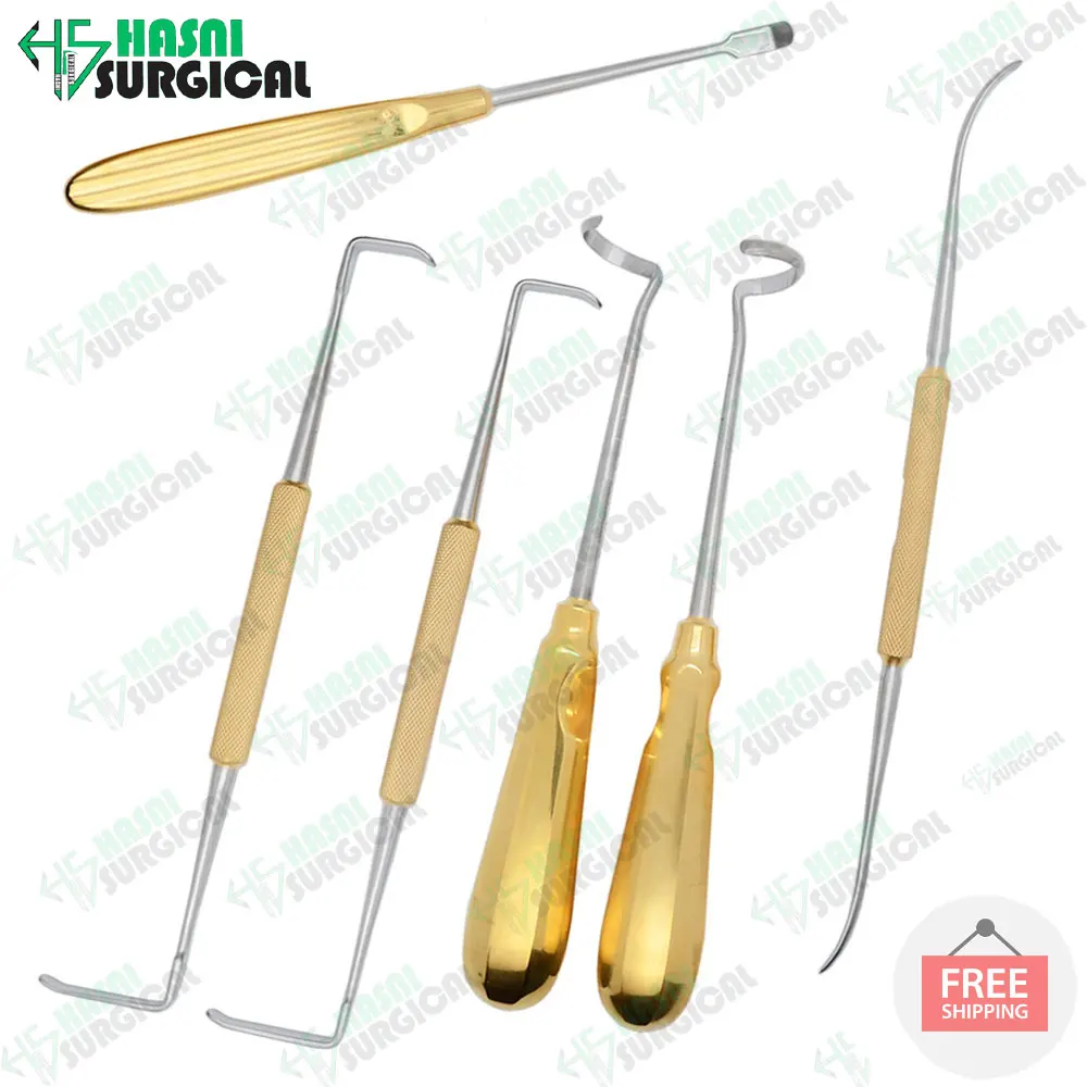 New latest Design 2024 Rhinoplasty Surgical Costal Cartilage Instruments Set / German Grade Stainless Steel Half TC Gold