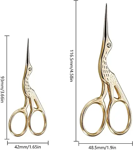 Gold Plated Stork Shaped Embroidery Scissors Stainless Steel Sewing Scissors with Sharp Crane Design Tip Scissors