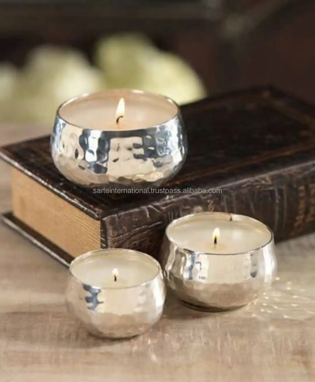 Customizable White Brass Metal Candle Bowl Decorative Candlestick Holders for Weddings Holidays Home Decoration Handmade