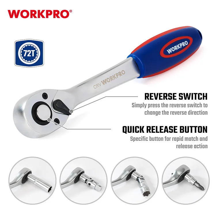 WORKPRO 123PC CR-V Steel 1/4' 3/8' 1/2' Drive Mechanics Tool Set Socket Wrench Set