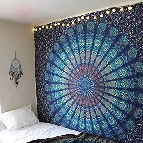 Professional Factory Blue Color Print Wall Hanging Macrame Tapestry Available at Wholesale Price from India Tapestries