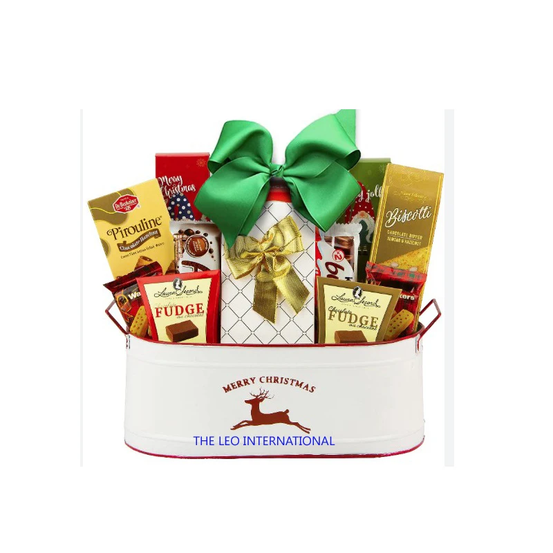 New design Nostalgic White color metal Gift Basket 8X4X6 Inch luxury lifestyle festival greeting gifts return wedding wishes
