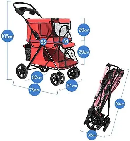 TH-PSP-007 New Design Four wheels Double-Decker pet stroller for medium Dog steel frame Oxford fabric