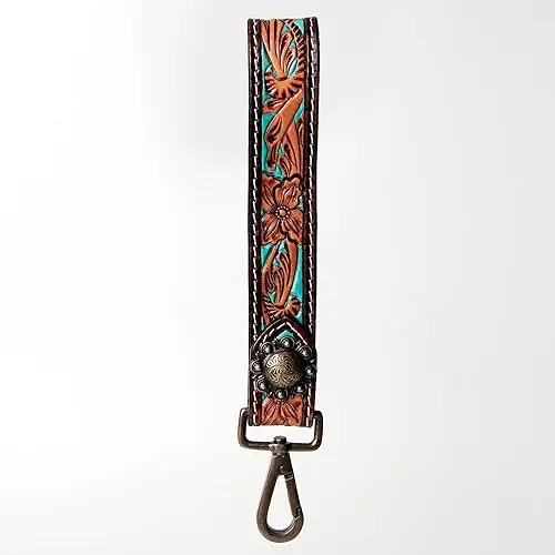 New Arrival Hand Tooled Leather Wristlet Key Fobs Embossed Floral Print Leather Key Rings Tooled Leather Accessories Key Straps