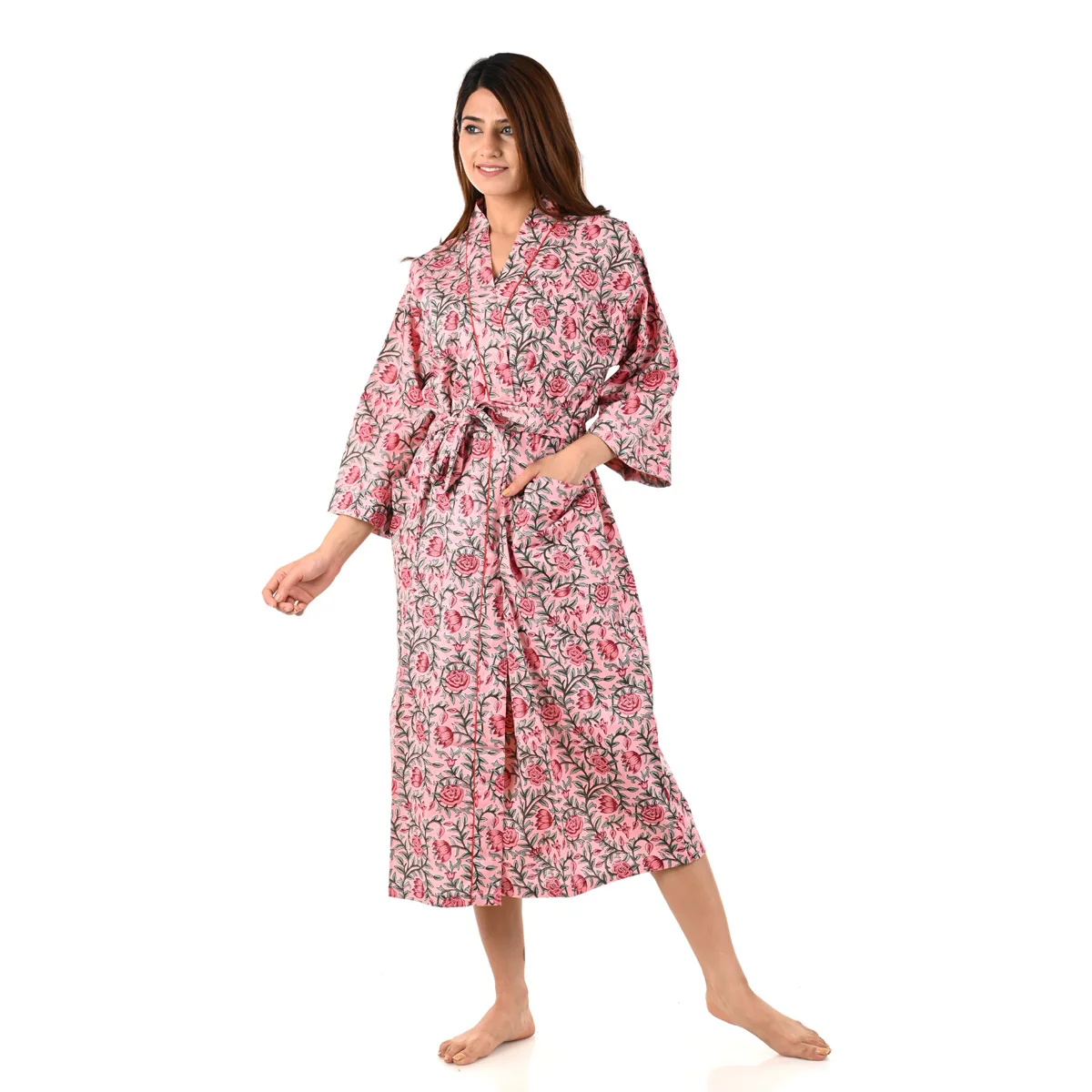 Printed Luxury Cotton House Robe Bath Robe Boho Kimono For Woman Cotton Beach Coveru Up Dress