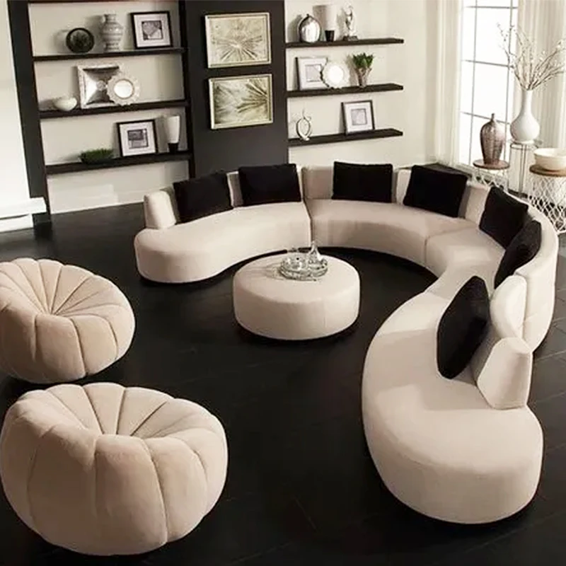 Hotel Furniture Supplier Luxury Microfiber Fabric Couch Sets White Modern Sofa Designer Round Couch