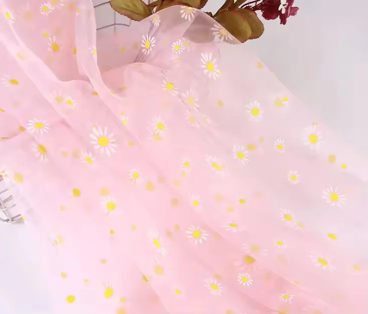 Premium Polyester Printed Organza Lace Fabric for Elegant Dresses and Decorations Lightweight and Sheer Material and customized