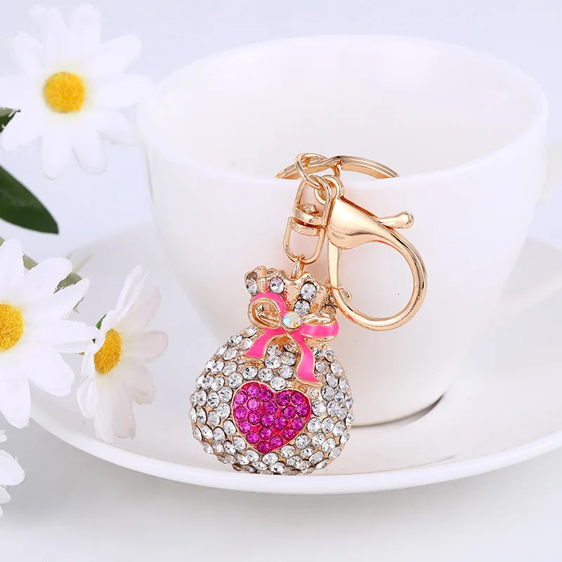HOT Creative Diamond Crystal Money Bag Lucky Bag Car Keychain Metal Pendant Female Bag Accessories Key Chain