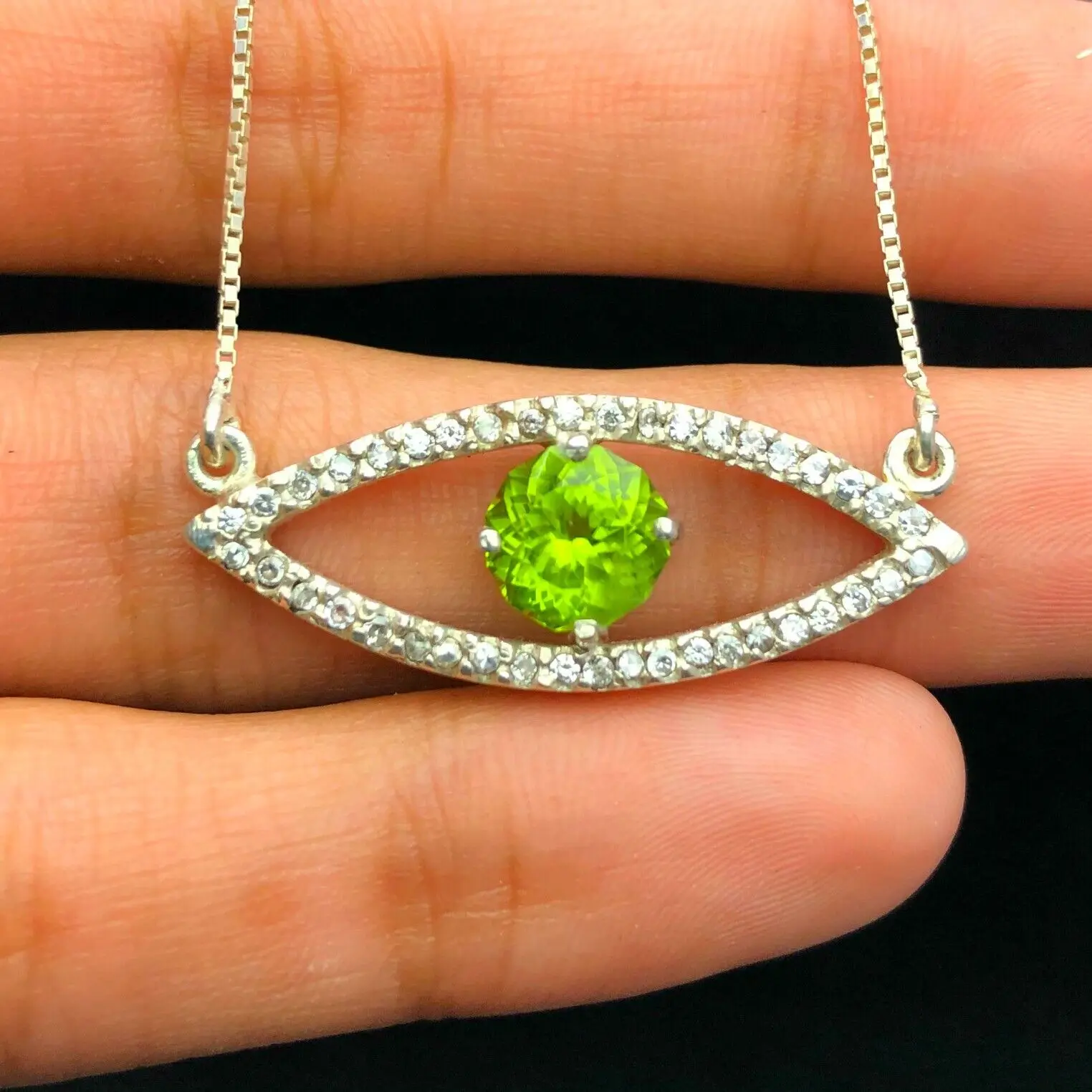 Exquisite Beyond Compare 14K Gold 925 Sterling Silver Dainty Heart Shaped Natural Peridot Gemstone Pendant Necklace