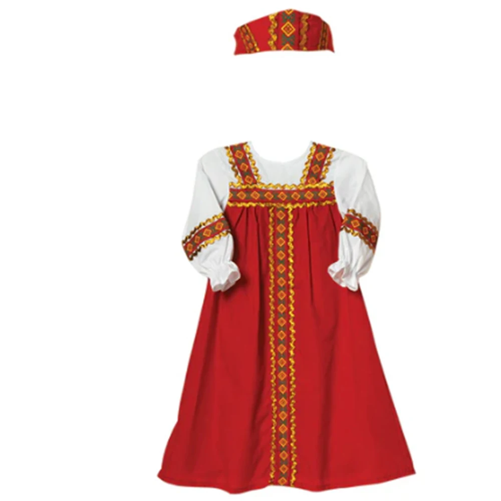 Russian Dance Girls Costume for Kids Red Sarafan National Russia Cosplay Folk Fancy Dress Halloween Russian Traditional Clothing