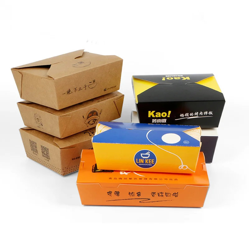 Custom Hot Fast Kraft Food Packaging Rice Take out French Fried Chicken Nuggets Wings Ships Takeaway Lunch Paper Box