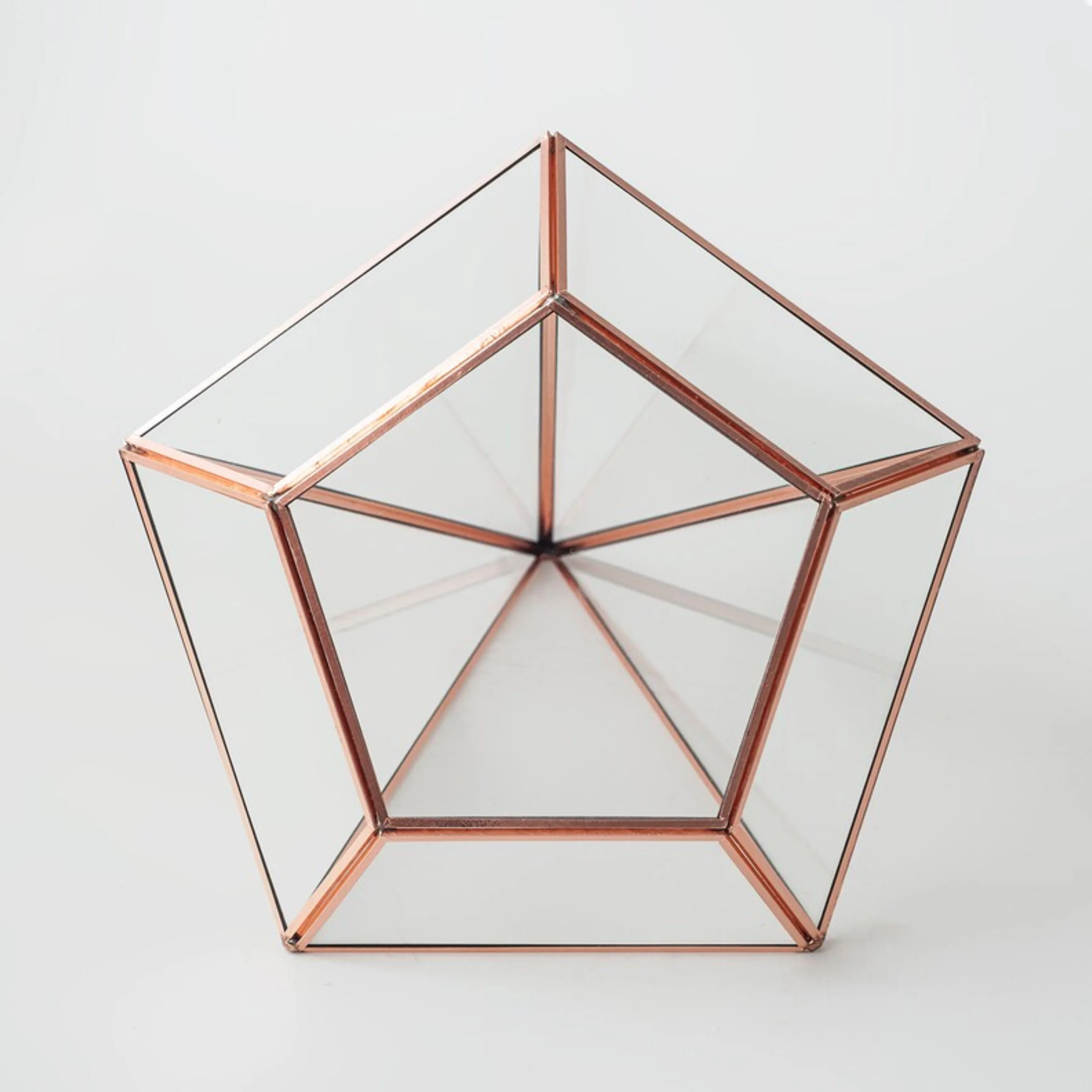 Rose Gold Geometric Glass Terrarium Wholesale Price Metal Framed Pyramid Glass Terrarium