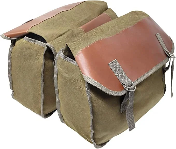 Large Capacity Canvas Panniers Bags for Bicycle Bike Rear Seat Carrier Bag Army Green Two Side Saddle bag