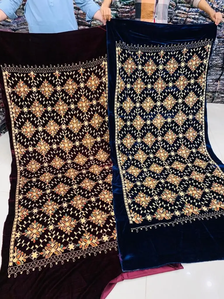 Modern Fashion Designer Pakistani Indian Velvet Shawl Heavy Embroidery Velvet 3 Piece Suits Available On Wholesale Price