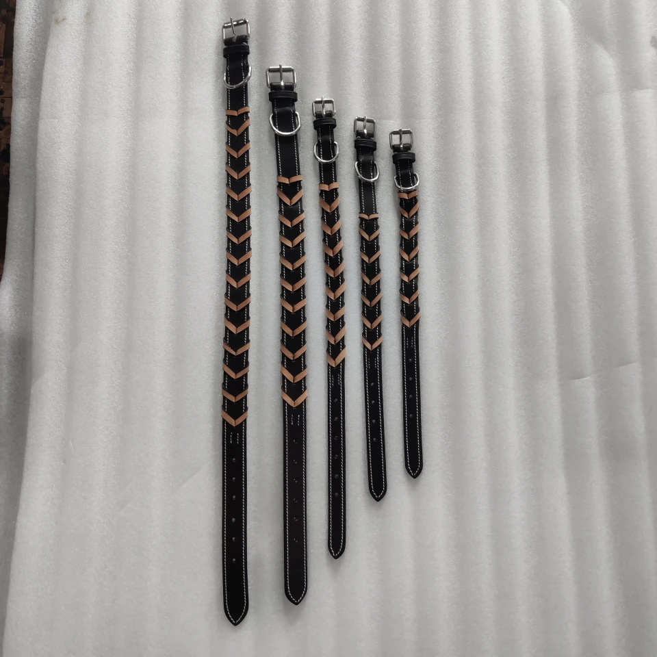 2023 New black leather dog collar manufacturer from india fancy dogs collars for outdoor walking training pets handmade color