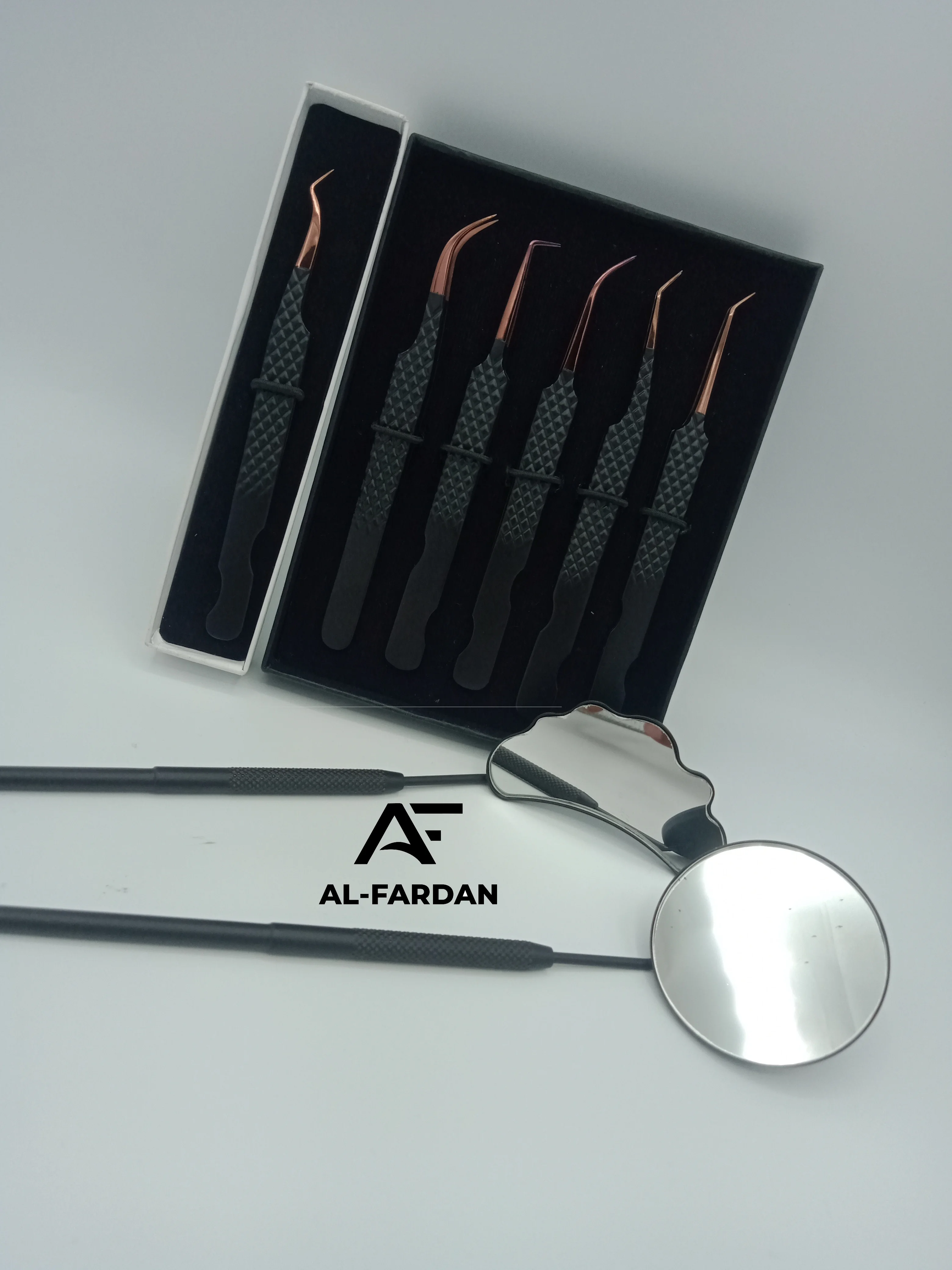 Matte Black With Rose Gold Color Tip Tweezers For Eyelash Extension Diamond Grip Stainless Steel Lash Tweezer With Mirror Handle