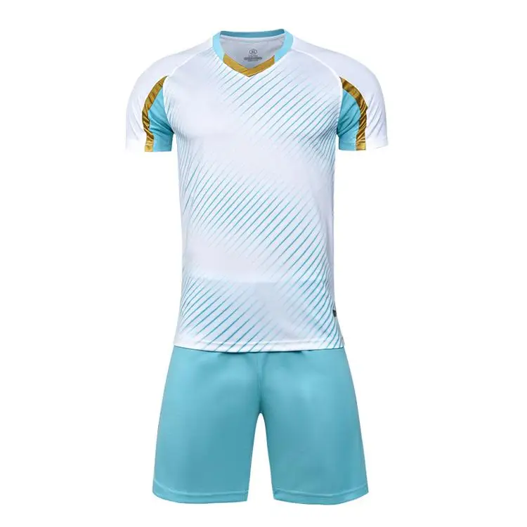 2022 настраиваемая Высококачественная футбольная одежда поставщик Camiseta Blanco Y синий Camisetas De Futbol Baratos Mayoreo комплект футбольных