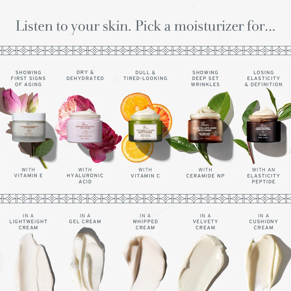 Private Label Natural Black Tea Rose Lotus Vitamin C Anti Aging Firming Face Moisturizer Hydrating Whitening Face Cream