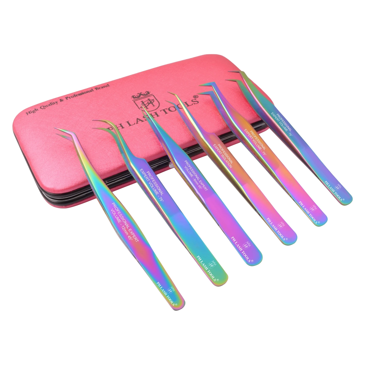 Professional Pink Magnetic Case for 6 Eyelash Extension Tweezers Sets in Multi Color Private Label, Best Tweezers For Eyelashes
