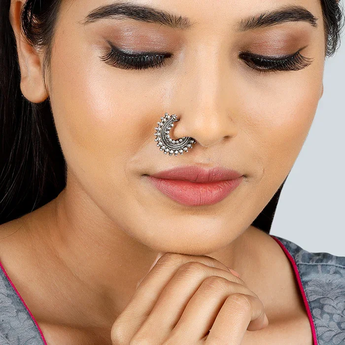 GIVA Oxidised Silver Classic Nose Pin and Nose Rings | Nose Pin For Women & Girls | 6 Months Warranty