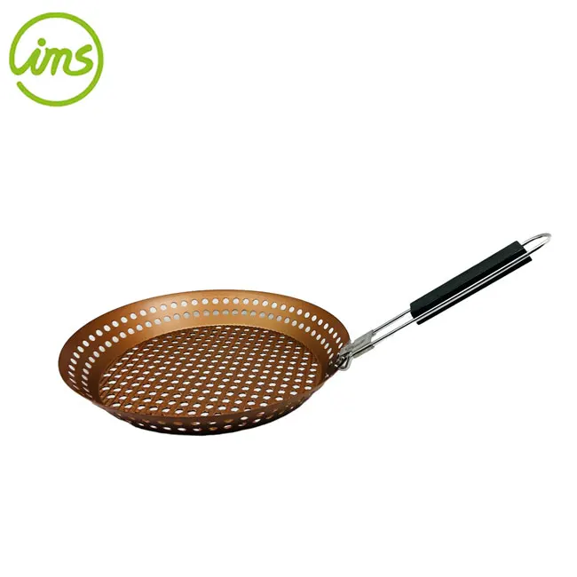 Customized Logo Round BBQ Grilling Pan With Removable able Handle