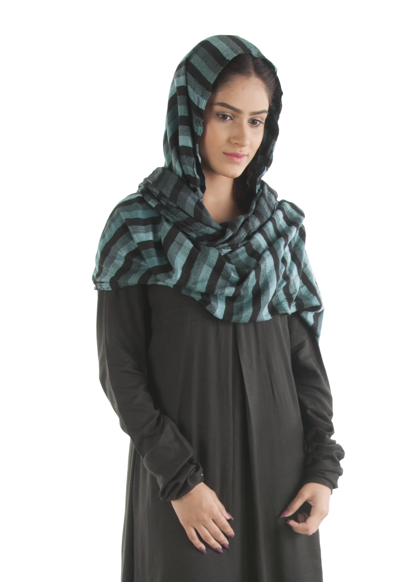 Best Selling Fine Quality Wool Stripe Pattern Full Length Blue Black Scarf for Females available at Reasonable Price