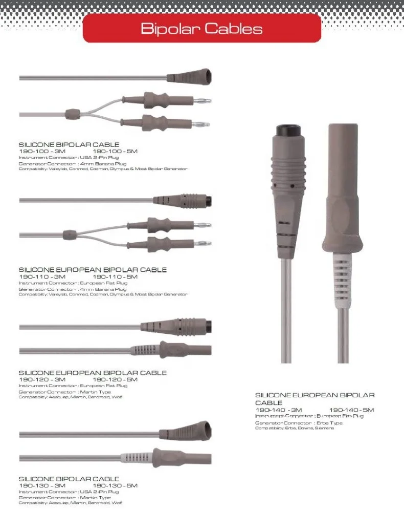 Martin Plug European Flat Reusable Bipolar Forceps Silicon Cable Cord