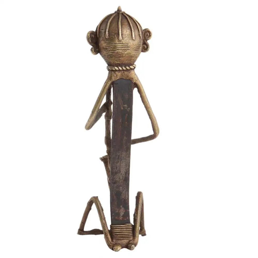 Handmade Indian Brass Antique Bronze Tribal Musician Sculptures Figurine Statue Home Decor Gift Items Size: 20 x 5 cm SNS-938