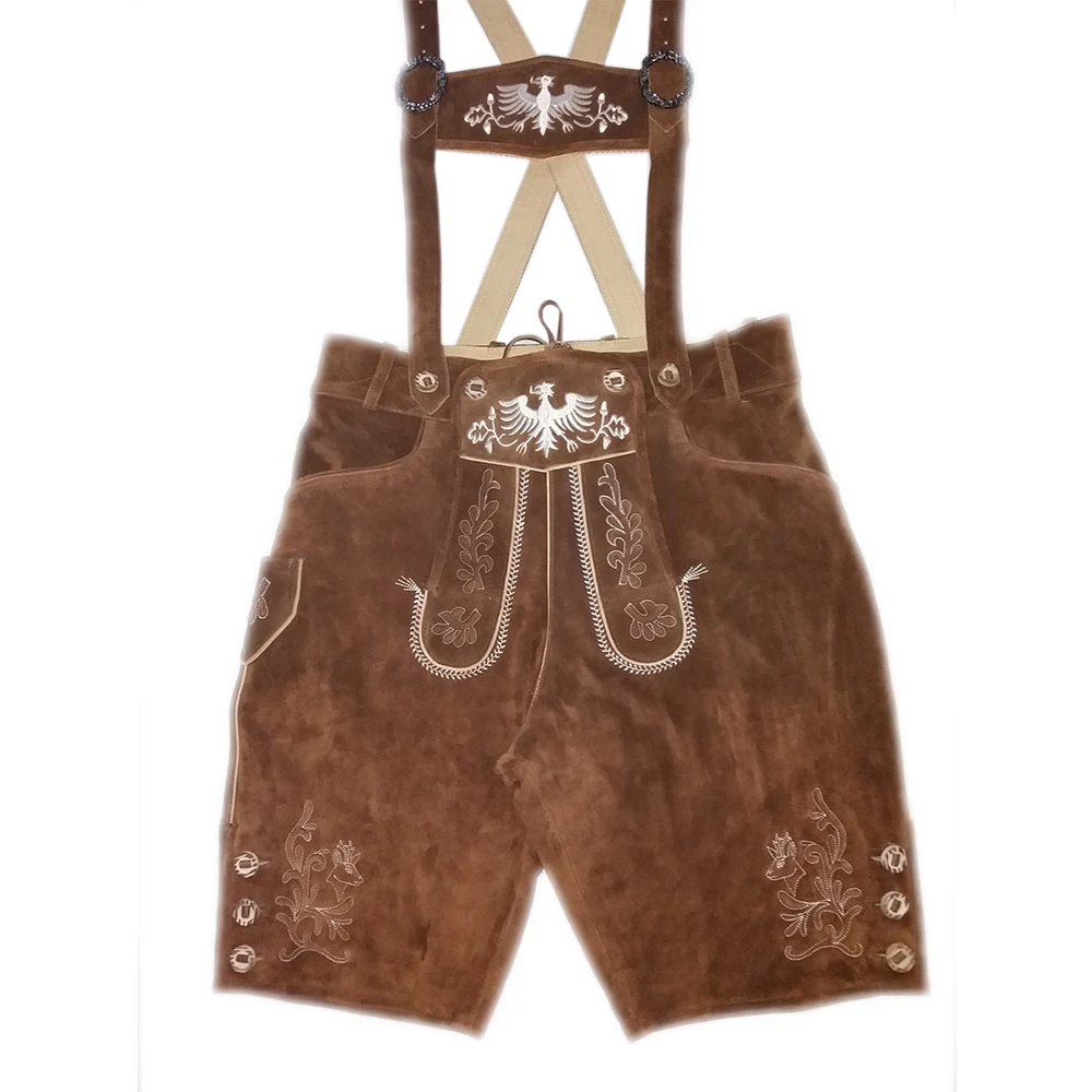 High waist length lederhosen leather shorts for men wide leg pants loose fitting slimming casual pants vintage shorts
