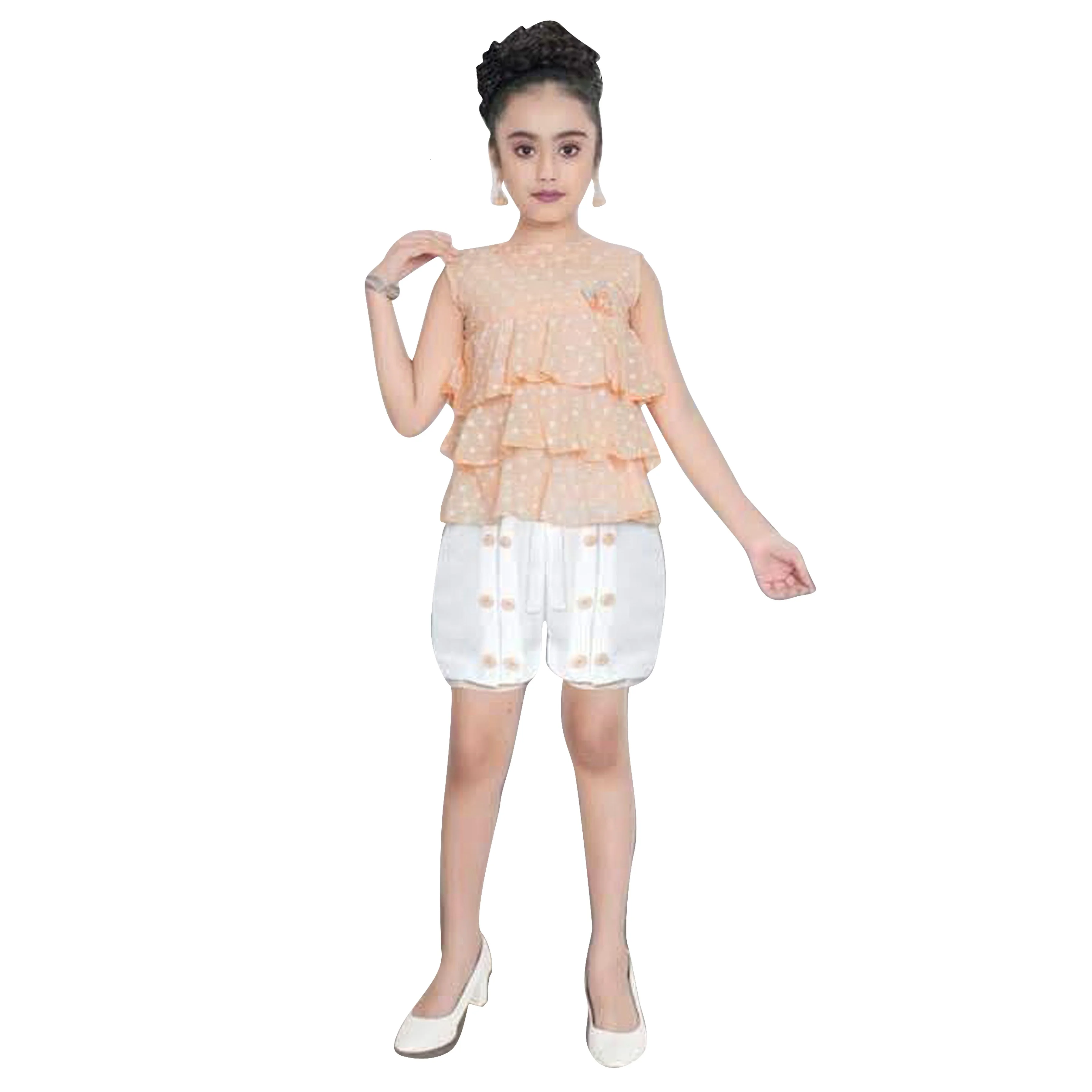 Fashionable 2-8 Year Girls Polka Printed Blended Cotton Fabric Top and Short Set for Sale from Indian Exporter