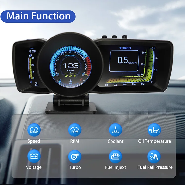 Multifunctional Heads Up Display 3.5 Inch Dual System Obd Gps Hud Smart Digital Speedometer Auto Gauge Alarm System