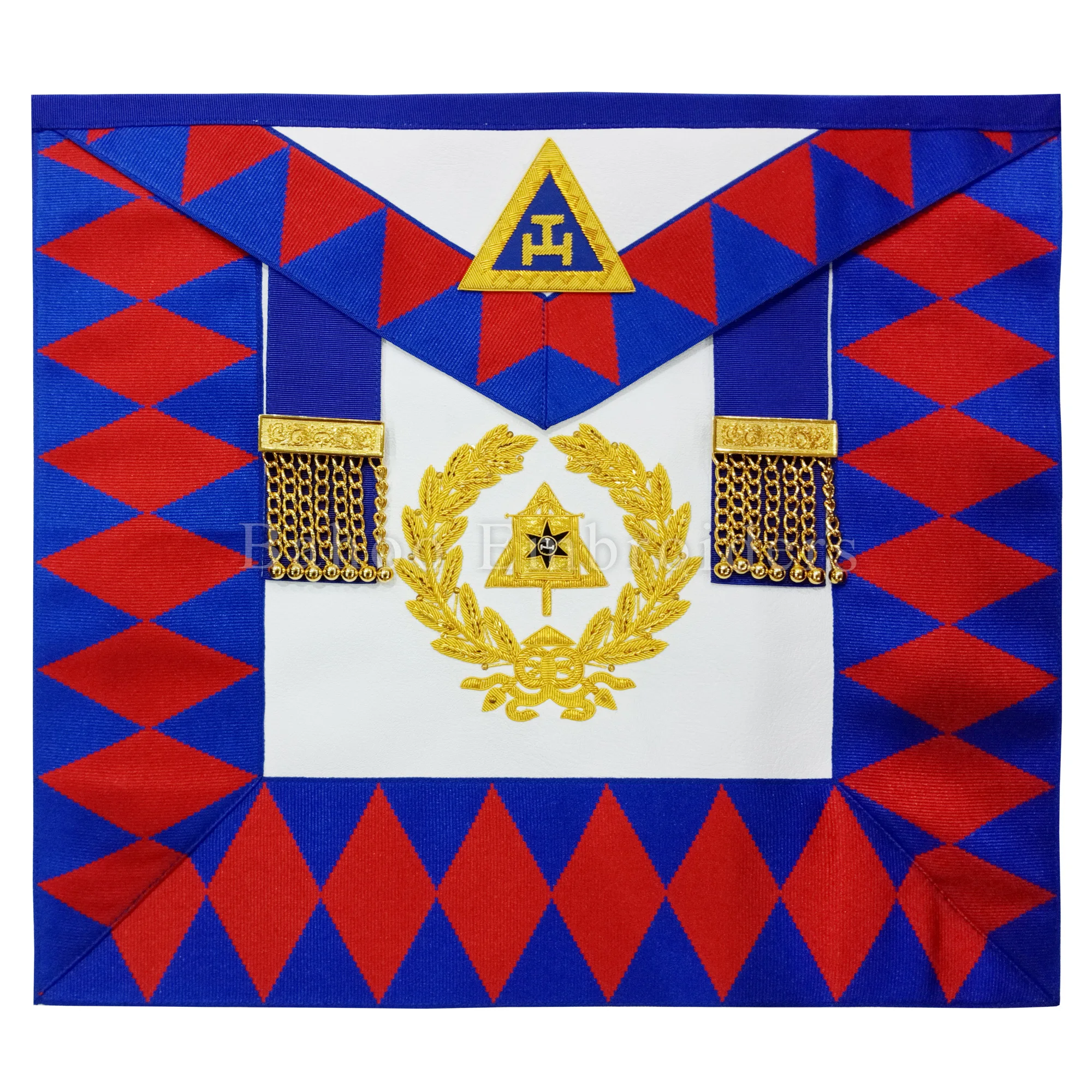 ROYAL ARCH CHAPTER GRAND APRON FOR STANDARD BEARER WITH TWO TASSELS HAND-EMBROIDERED EMBLEM AND TAU CROSS (BH-M-505)