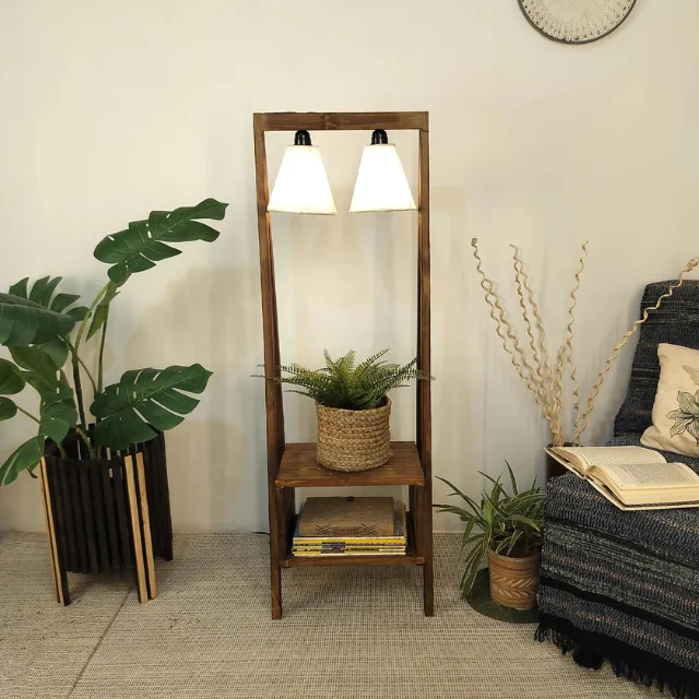 Francis Wooden Floor Lamp with Brown Base and Jute Fabric