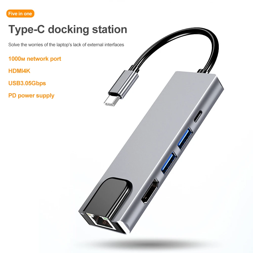 USB Hub with USB Type-C to HDMI Port, 5 in 1, 100 W