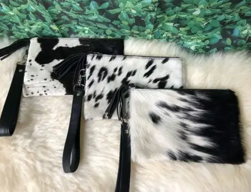 Real Cowhide Leather Wristlet Clutch Handbag Wallet Hair-On Leather Clutch Unique Western Style Purse for Women Wholesale Price