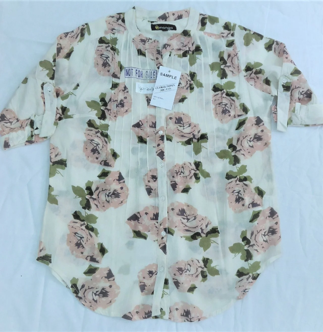 Ladies Printed Cotton 3/4 Th Roll Up Sleeve Blouse With Tucks At Front At Factory Prices
