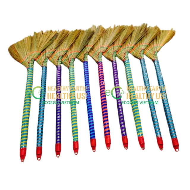 Small Rice Straw Broom Good Quality With Rattan Handle for Home Floor Sweeper