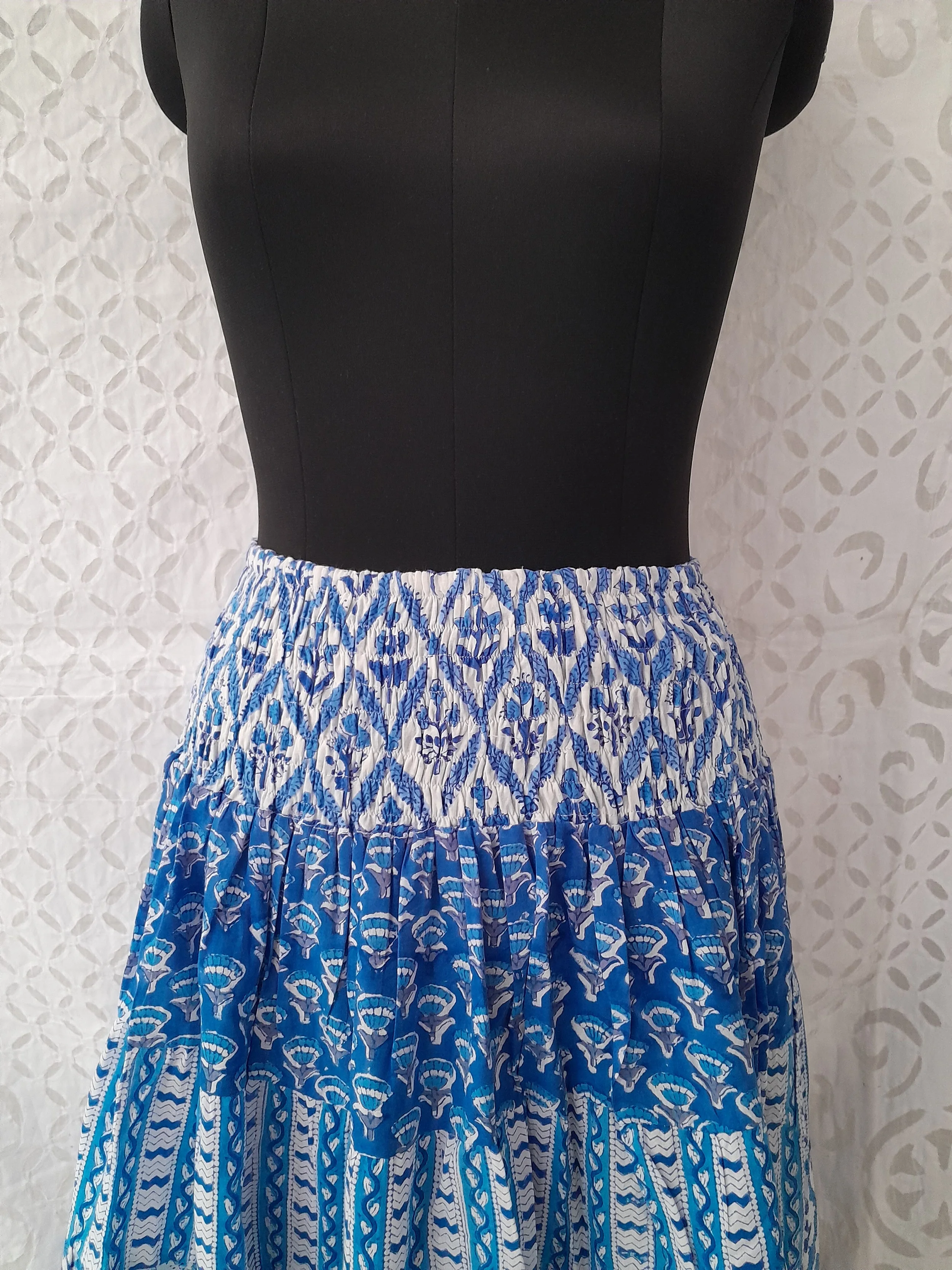 Beautiful New Arrival Hand Block Print One Tire Skirt With Smoking Waist & Sewing Pattern Designer, Colorful Bohemian Long Skirt