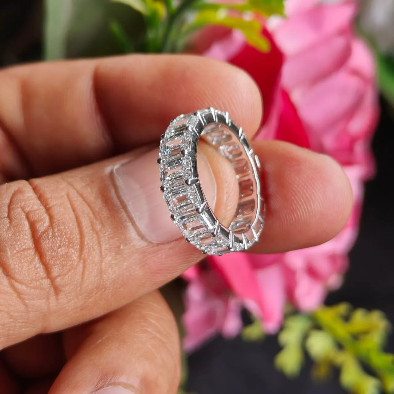 6.64ct Shared Prong Emerald Cut Diamond Eternity Ring Band With 14k White Gold Lab Grown Diamond Wedding Ring Full Eternity Band