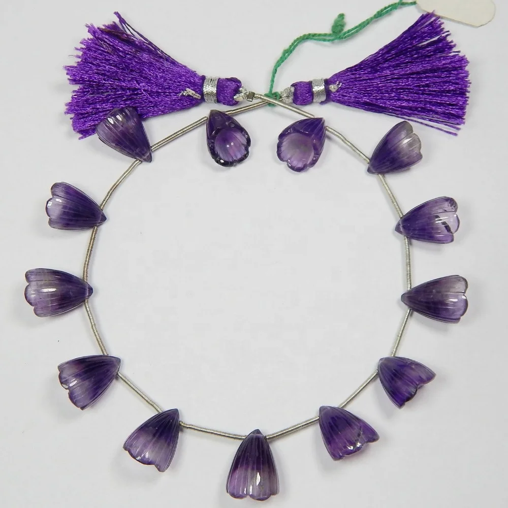 Certified Natural African Amethyst Flower Shape Carved Loose Beads For Jewellery Making