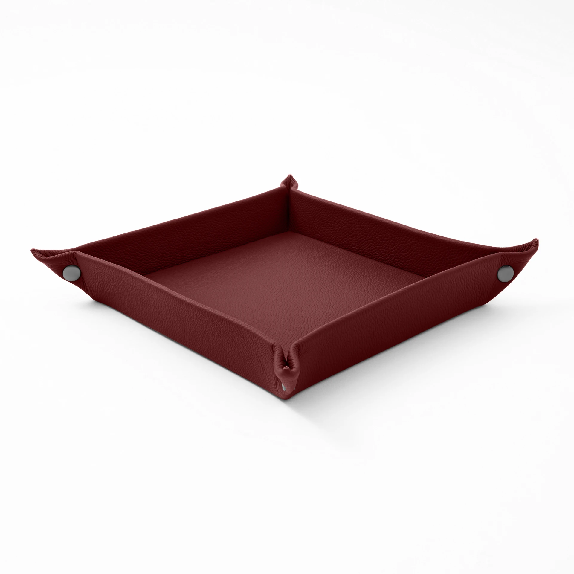 Valet Tray Organizer Real Leather Burgundy Red cm 18x18 H4 Brass Rivets on the Corners Made in Italy