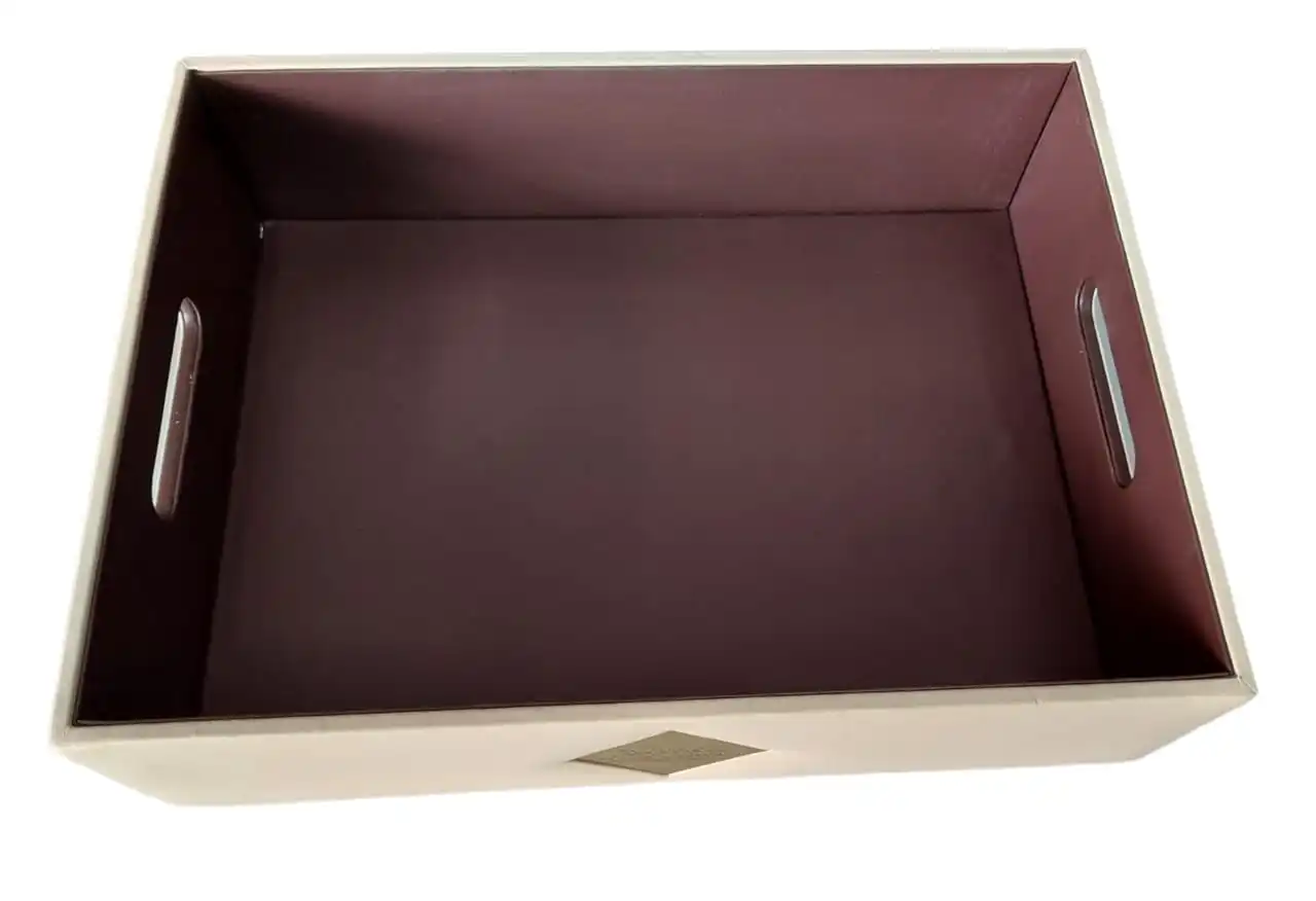 Leather and Bamboo Cut Handle Serving Tray Hospitality Products for Tissue Box Menu Folders Bill Folder Leather Bins