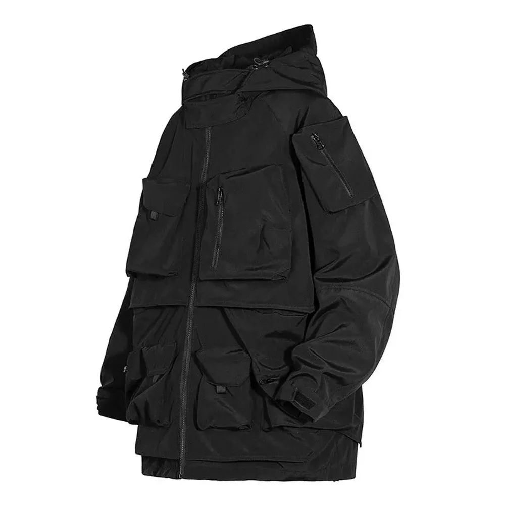 Wholesale Custom Techwear Fashion Jacket For Men Breathable Black Hooded Waterproof Streetwear windbreaker jacket for men